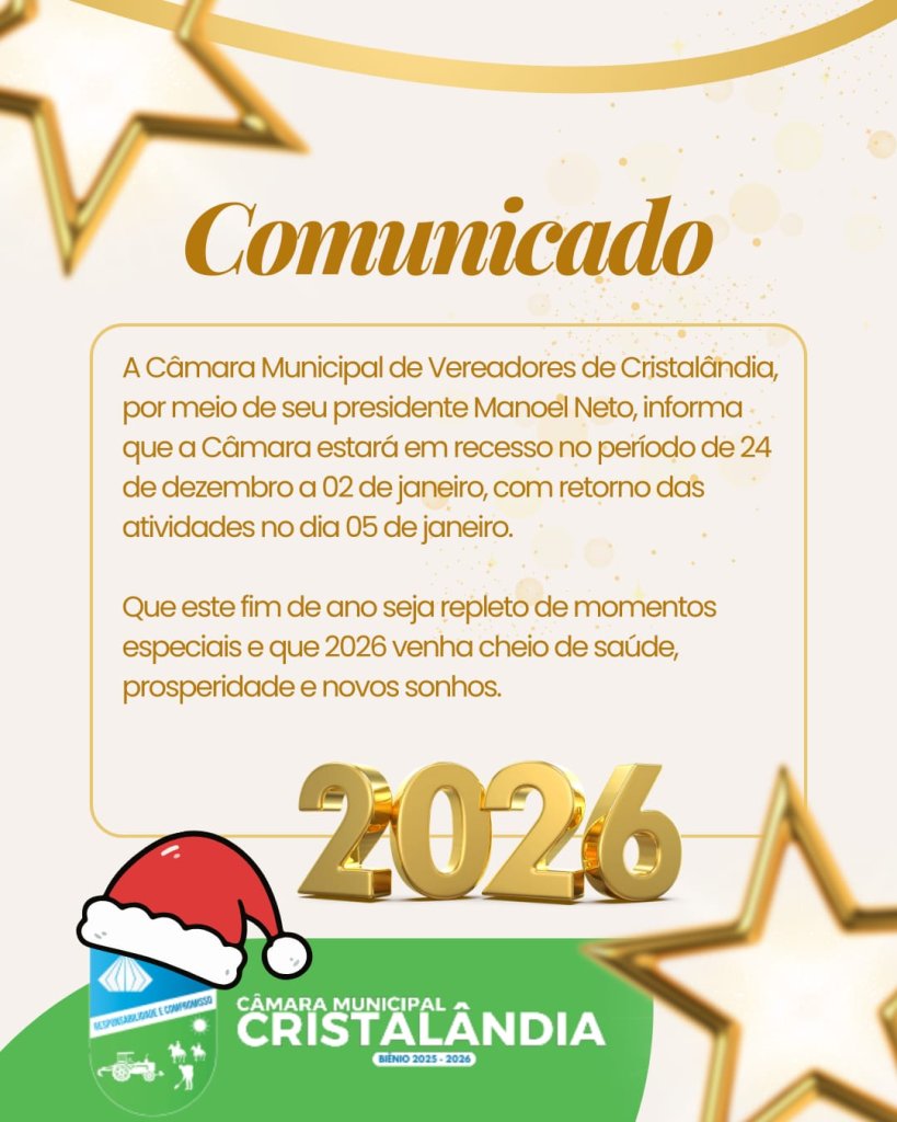 PRESIDENTE DA CÂMARA CONCEDE RECESSO DE FIM DE ANO